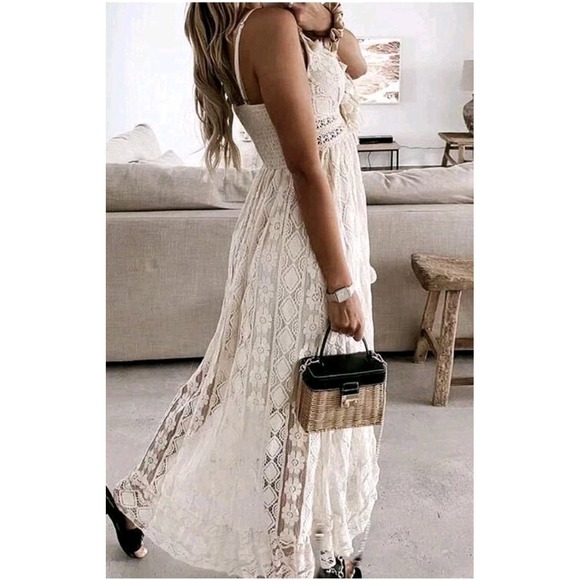 Cupshe NWT Crochet Dress Swim Coverup Boho Coquette Fairy Dainty Cream Medium - Picture 3 of 16